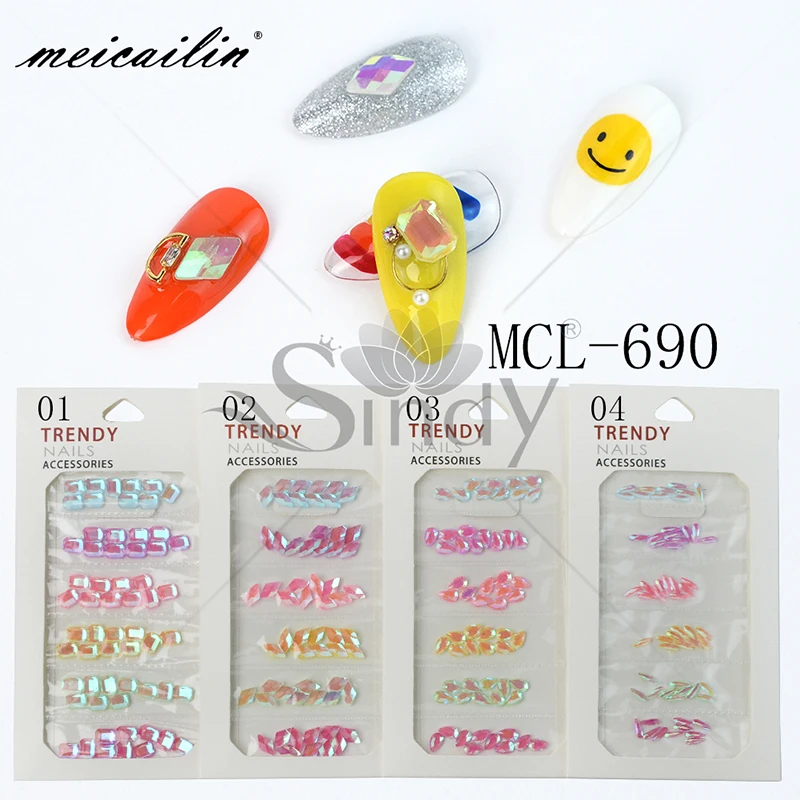 

Mixed Color 60pcs Droplet Square Diamond Crystal Flat-back Glass Nail Rhinestones Set 3D Charm Gems DIY Manicure Art Decorations