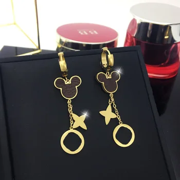 

2020 European And American Fashion Brand Luxury Presbyopia Mickey Titanium Steel Earrings High Quality Four-Leaf Clover Jewelry