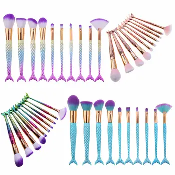 

10 Beauty Make up Tool Kit Mermaid Fishtail Makeup Brushes Pro Eyeshadow Face Contour Foundation Concealer Blush Brush Cosmetic