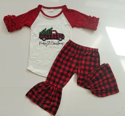 Xmas truck set Винтажные колокольчики, нижняя одежда для девочек, топ с рисунком, модный наряд для девочек - Цвет: Xmas truck set