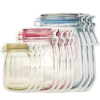 

24Pcs/set Portable Reusable Mason Jar Bottles Bags Food Saver Storage Bags Snacks Zipper Sealed Kitchen Organizer Tools Travel