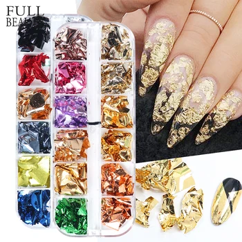 

Gold Aluminum set of 12 Nail Sequins Glitter Flakes Irregular Mirror Paillette Foil Paper Nail Decorations Manicure CHZB01-02-1