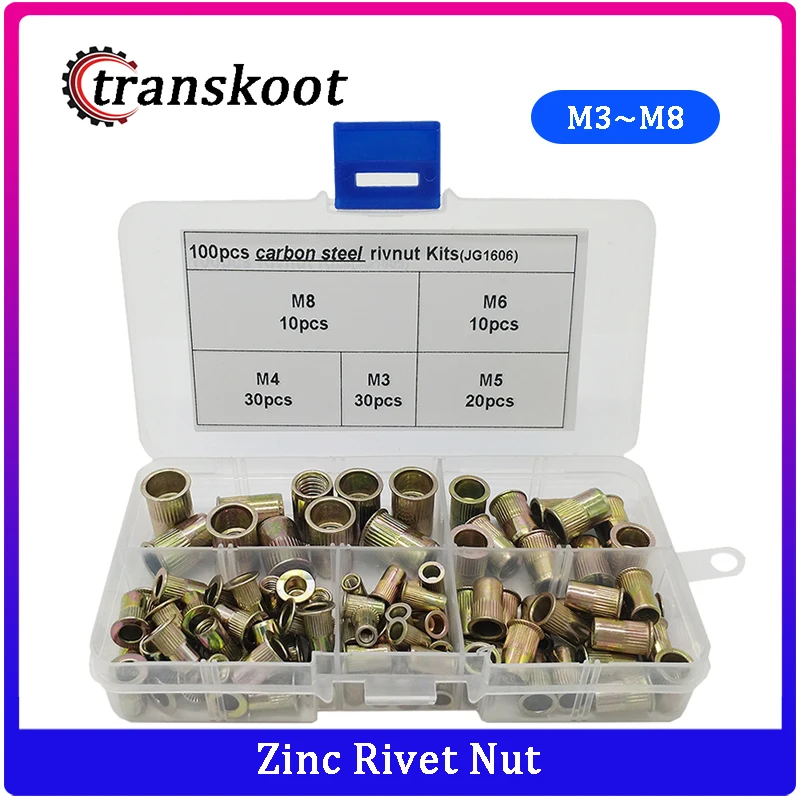 

100pcs Carbon Steel Rivnut Flat Head Threaded Rivet Insert Nutsert Cap Rivet Nut M3 M4 M5 M6 M8