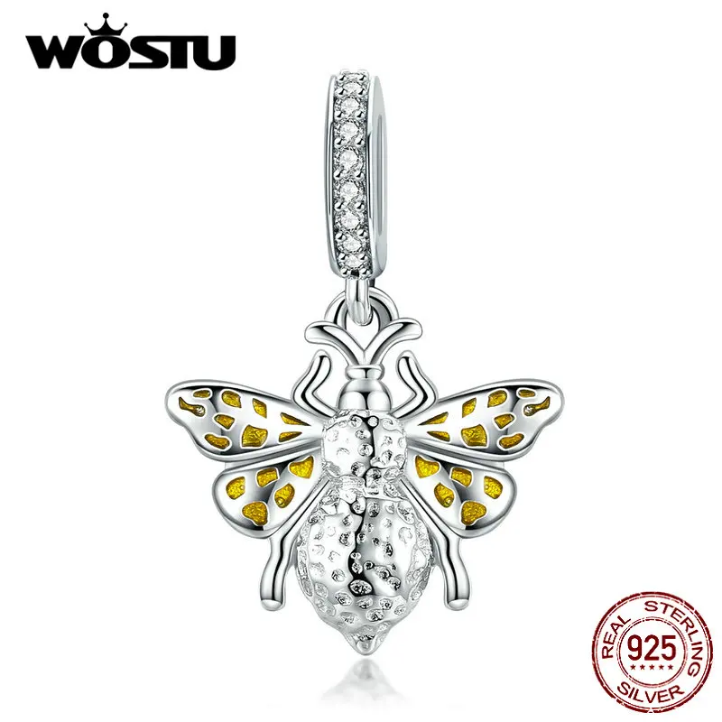 WOSTU подлинный 925 пробы Серебряный Классический жесткий пчелиный бисер талисманы подходят браслет и Nacklace для женщин CQC1298