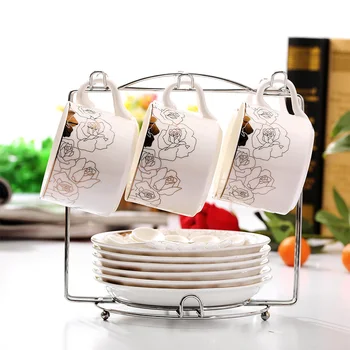 

European Luxury Coffee Cup and Saucer Bone China Porcelain Tea Cup and Saucer Set Tazas Ceramica Japanese Home Drinkware QAB50BD