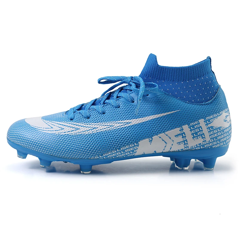 Новые футбольные бутсы для взрослых, мужские футбольные бутсы для мальчиков, высокие ботинки для детей, профессиональные Размеры 35-44, Fallira Futebol - Цвет: Синий