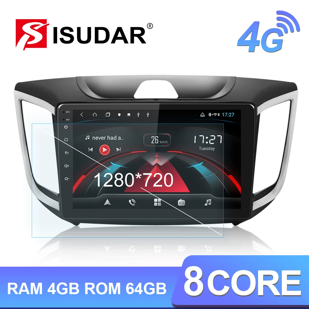  Isudar H53 4G Android 1 Din Auto Radio For Hyundai/Creta/IX25 2015-2018 Car Multimedia 8 Core RAM 4