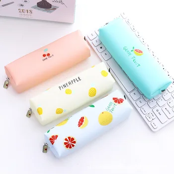 

PU Leather Pen Case Zipper Pencil Cases Lovely Lage Pen Bags School Supplies Cute Pencil Bag