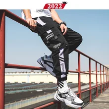 Мужская Уличная одежда с боковыми полосками, брюки карго,, комбинезоны, мужские Мешковатые повседневные Хип-хоп штаны для бега, черные спортивные штаны