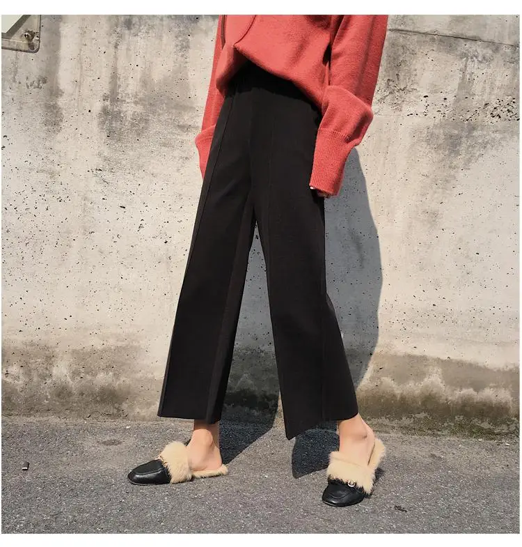 Корейские утолщенные женские прямые брюки Осень Зима размера плюс Ol Стиль Шерсть Женский Рабочий костюм брюки свободные женские брюки Xxl - Цвет: Black