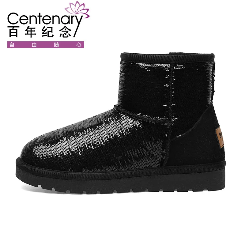 

Centennial 2019 Winter New Style round-Toe WOMEN'S Flat Boots Foot Covering Snow Boots Waterproof Platform WOMEN'S Shoes 1817