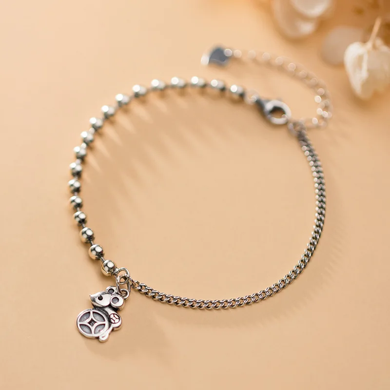 Винтажный тайский серебряный браслет для женщин, девушек, ювелирное изделие, медная подвеска с мышкой, браслет, сладкие бусы, змея, Чан, темперамент, подарок