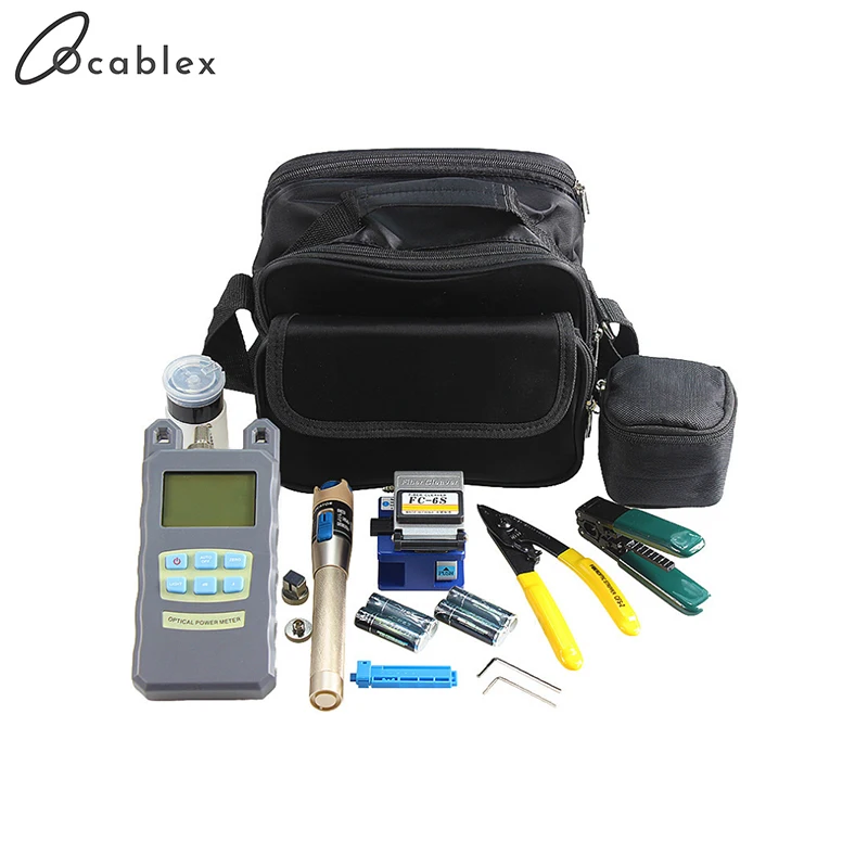 

Fiber Optic FTTx ToolKits 6 In 1 Optical Fiber Fiber Cleaver FC-6S/ Strippers Optical Power Meter 1mW/ Golden Color VFL 1mW