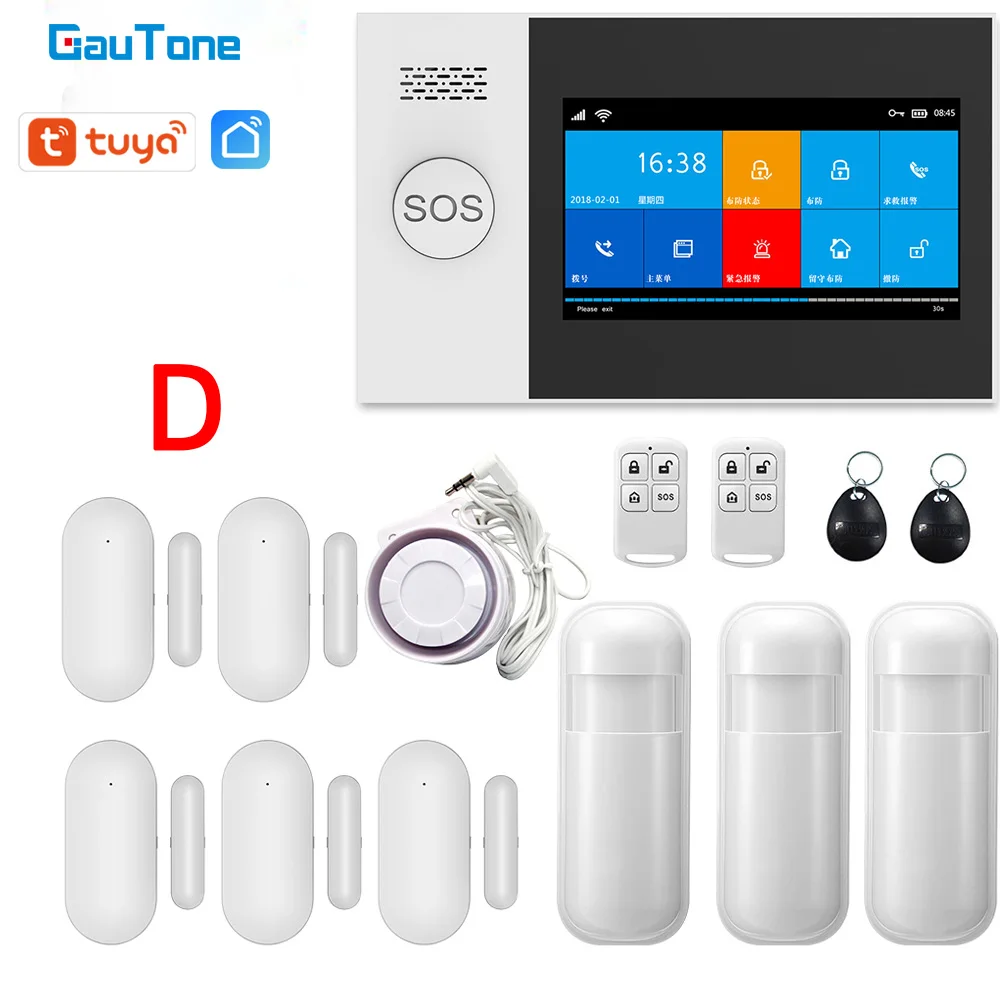 GauTone PG107 4.3inch Security Alarm Wifi GSM Alarm System for Home Support Tuya APP Call/SMS Remote Contorl 