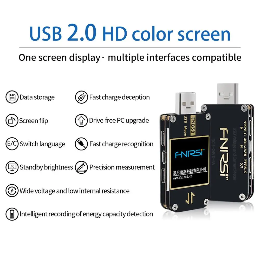 FNB38 Current And Voltage Meter USB Tester QC4+ PD3.0 2.0 PPS Fast Charging Protocol Capacity Test USB tester