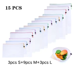 Reusable Colorful Mesh Produce Bags - Eco - Friendly and Washable - Random Mix Color (SML 15pcs)