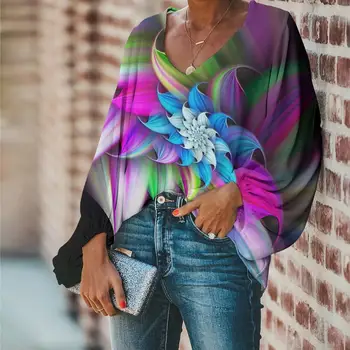 

FORUDEGINS Ladies Blouse Color Design Floral Pattern Spring Women Clothes Tops Chiffon Comfort Girls Blouses Shirt Long Sleeve