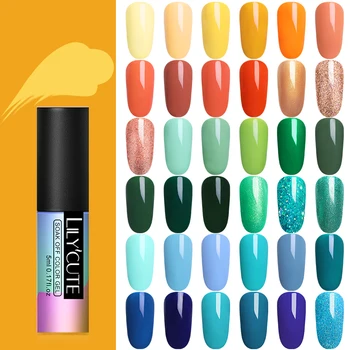 

LILYCUTE 5mL Gel Varnish Color Hybrid Gel Polish for Nails Design Shining Lucky Yellow Green Colors UV Nail Polish