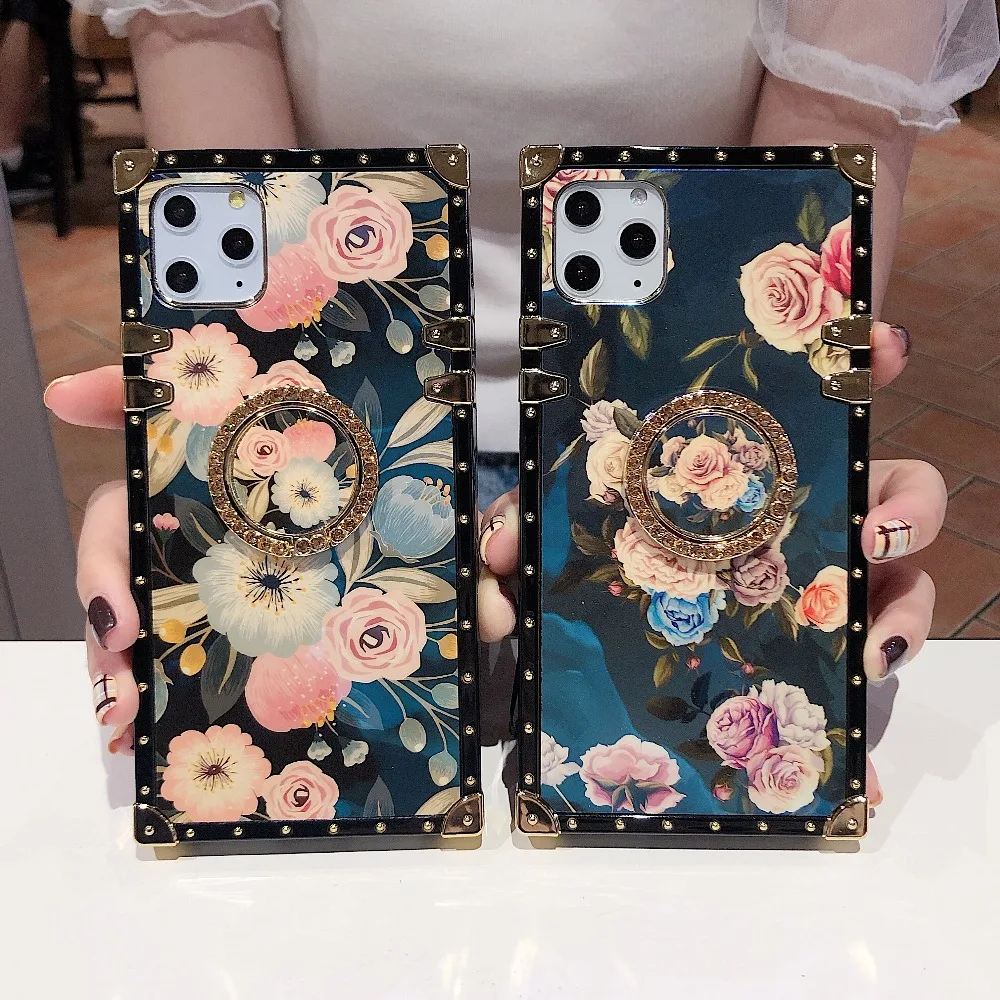 For Samsung Note10 Plus Note9 8 S10 Plus S10e S8 S9 A70 A50 A20 A30 M30 M20 Case Square Diamond Stand Blue Ray Rose Flower Cover (6)