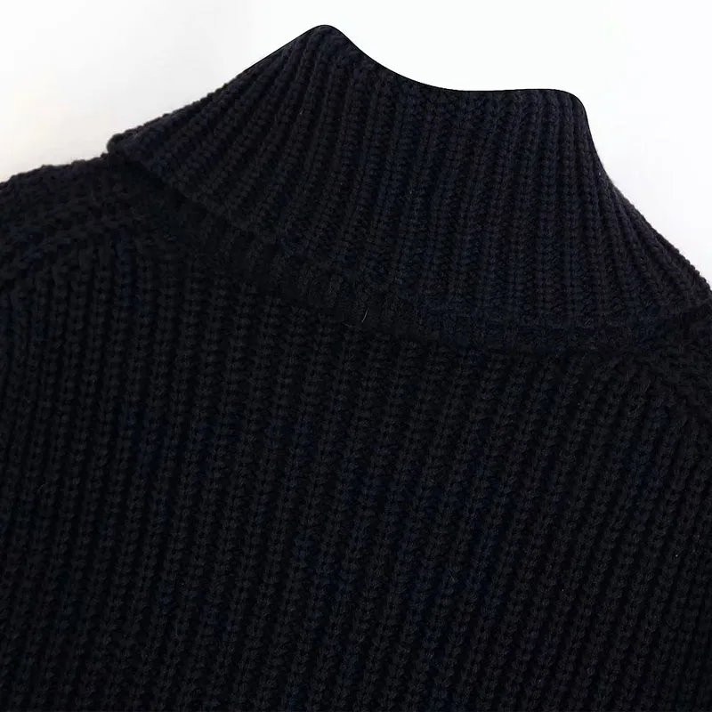 Черный длинный рукав теплый Для женщин свитер Новинка зимы свободные вшитыми карманами, вязаный, с высоким воротником, женский свитер, пуловер, Топ