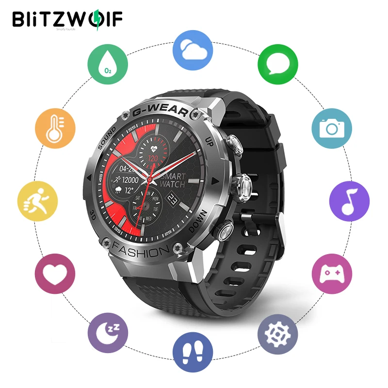 BlitzWolf BW-AT3C Смарт-часы HD Экран BT Вызов 24h Сердечный ритм Кровяное давление SpO2