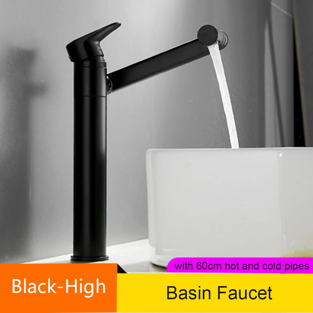 Black High Senlesen Basin Faucet Black Bathroon Mixer Tap Deck Mounted Basin Sink Countertop Faucet Hot and Cold Water - Цвет: Black High