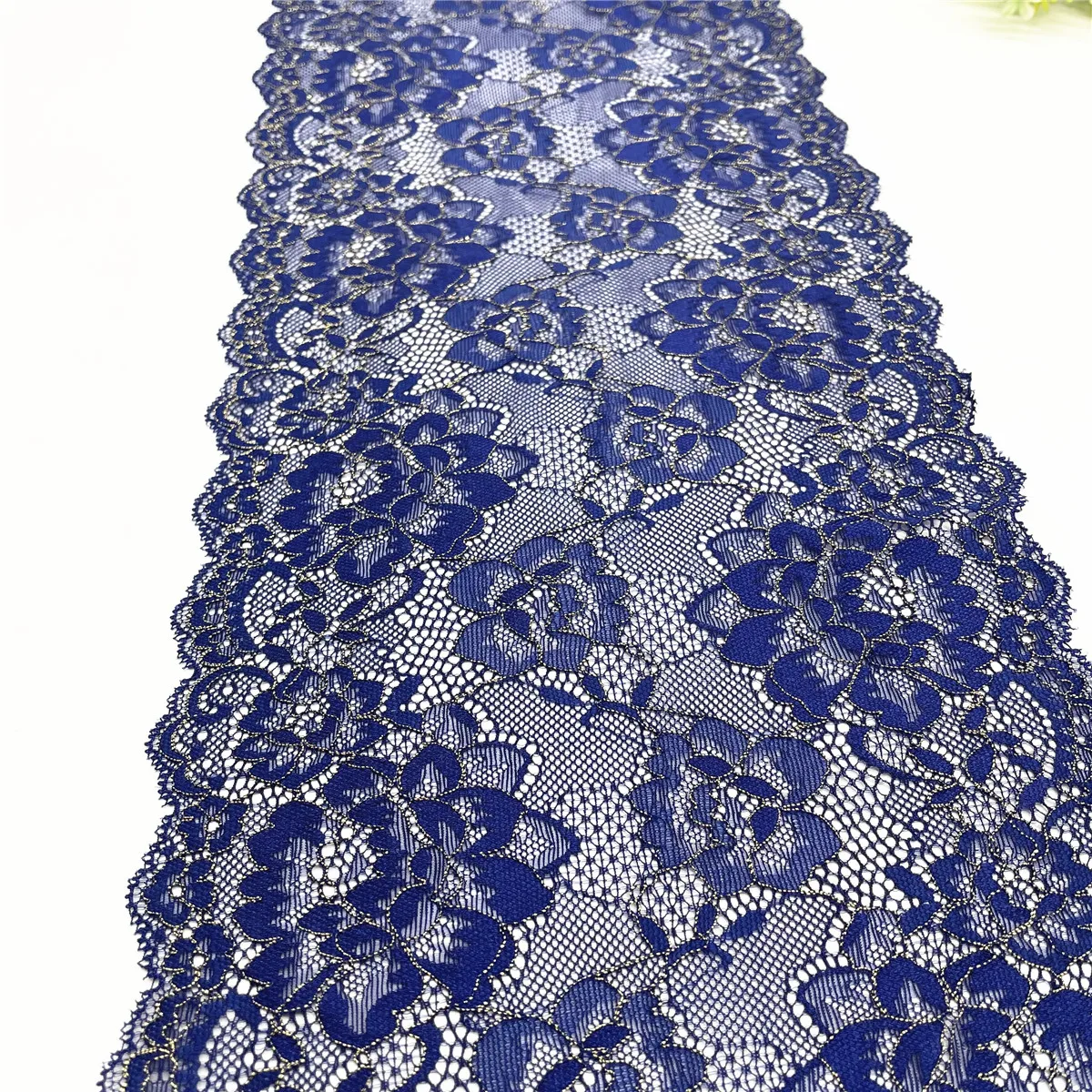 3M/lot Width 8 1/4in 21cm Blue With Gold Elastic Stretch Lace 5