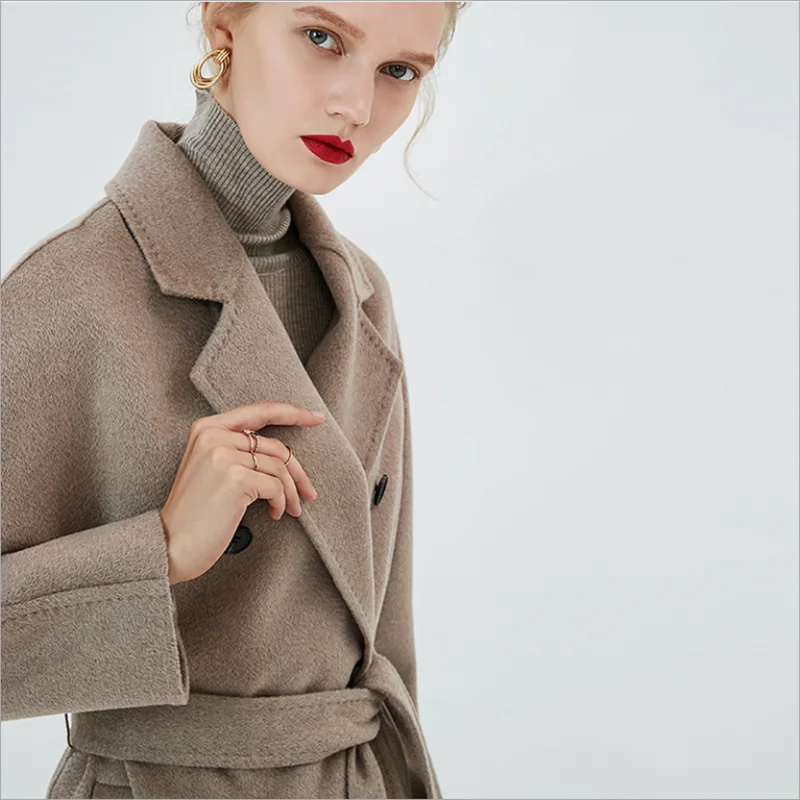New style winter and autumn woolen overcoat oat color classic style female coats water ripple double-sided cashmere clothes