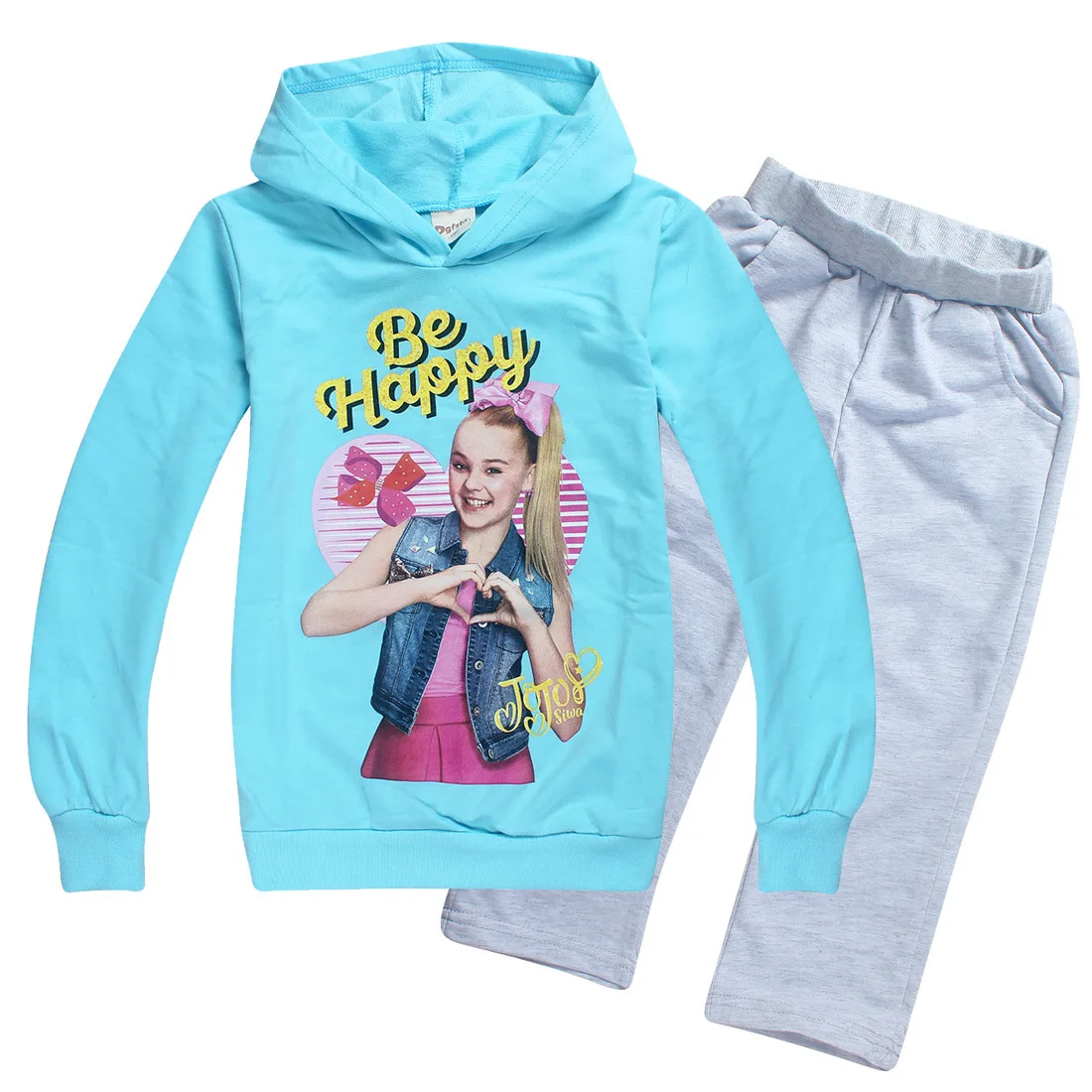 JOJO Siwa/комплекты для маленьких девочек; зимняя одежда; толстовки с длинными рукавами; комплект со штанами; Jojo Siwa; комплекты из 2 предметов; комплекты с оборками для девочек - Цвет: blue-1043GRset