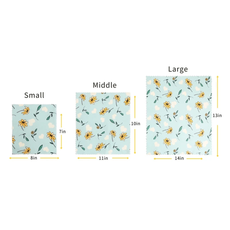 3PCS/Sst Kitchen Environmental Organic Cotton Beeswax Fresh Cloth Food Wrap Cling Film Reusable Food Preservation Cloth