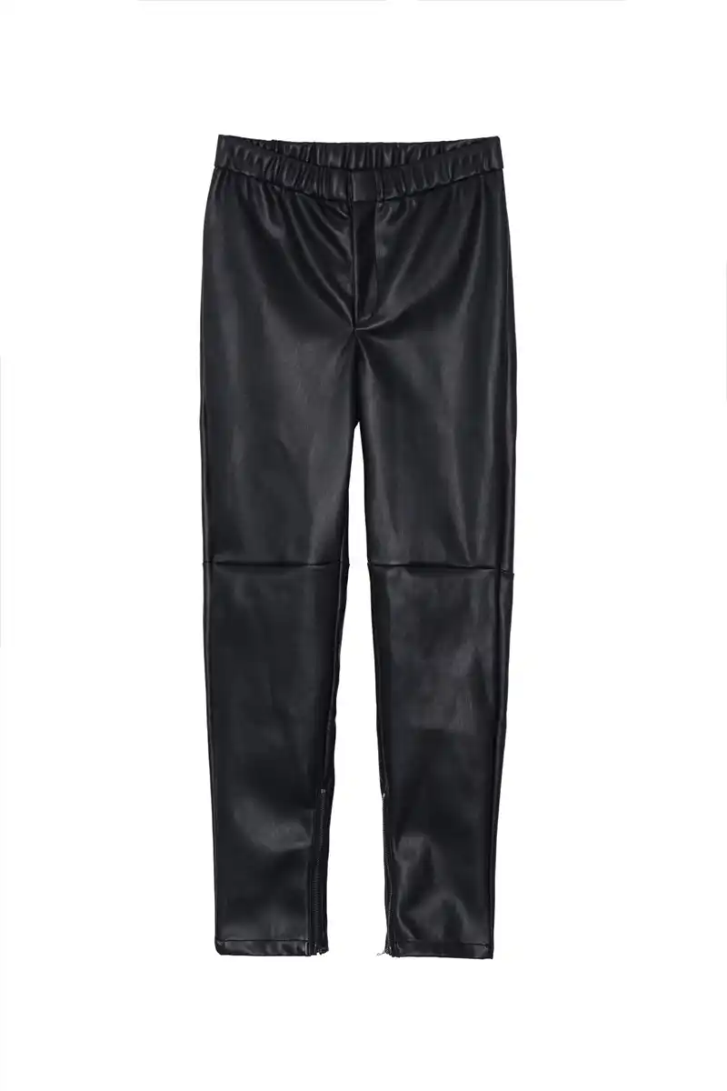 womens black pants plus velvet artificial leather ankle-length