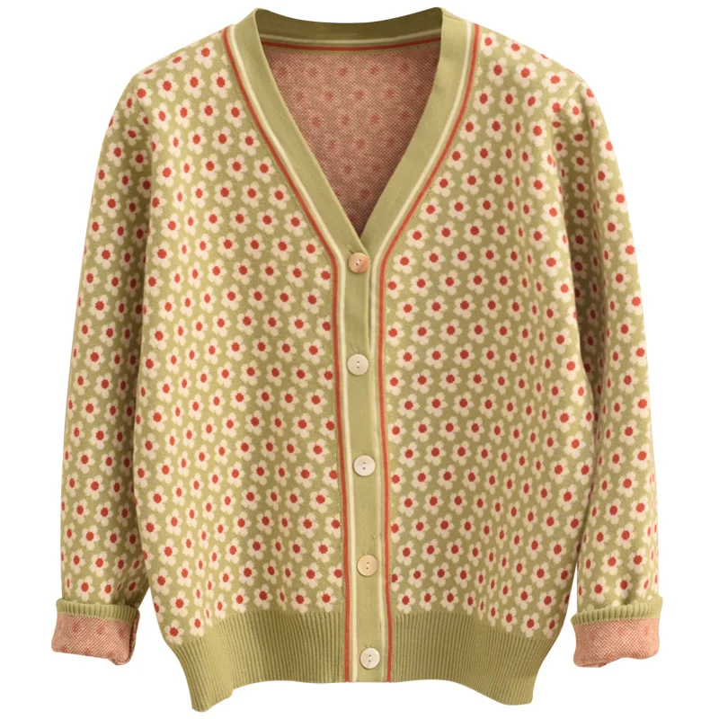 New Korean Version Retro-floret Knitted Shirt Overcoat Xiaoxiangfeng Sweater Loose Open Shirt Over Women's Tide