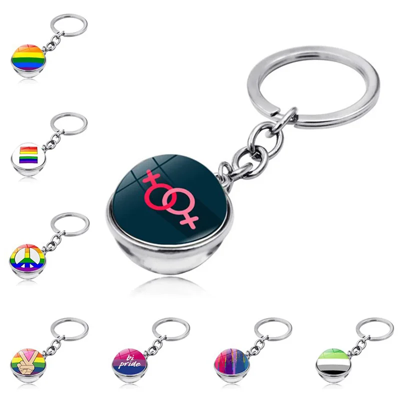 

Rainbow-colored Banner Gay Pride Time Stone Keychain Pendant Metal Key Ring Creative Gifts
