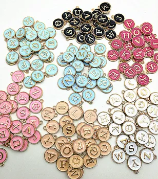 

26pcs 12*15mm Round Gold Color Tone Candy Enamel Alphabet Initial Letter Charms Handmade Pendant For Diy Bracelet Jewelry Making