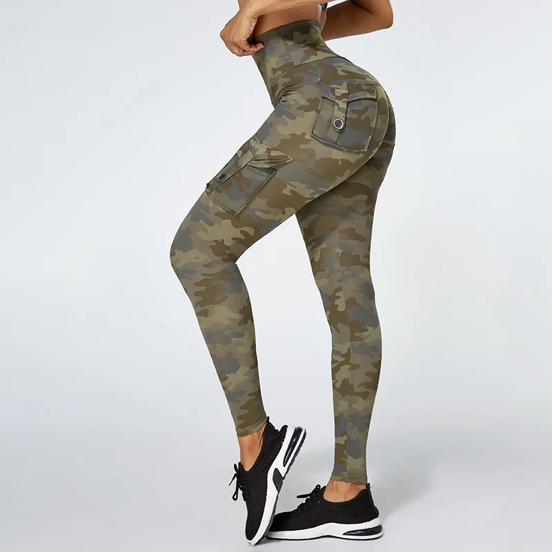 Camouflage Yoga Pants Women Fitness Leggings Workout Sports With Pocket Sexy Push Up Gym Wear plus size XL