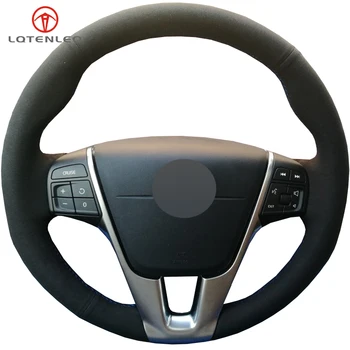 

LQTENLEO Black Suede DIY Car Steering Wheel Cover For Volvo V70 S80 2012-2015 V40 S60 V60 2011-2019 XC60 XC70 2012-2017