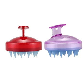 

2 Pcs Spa Slimming Massage Brush Silicone Head Body Shampoo Scalp Massage Brush Comb Hair Washing Comb - Red & Purple