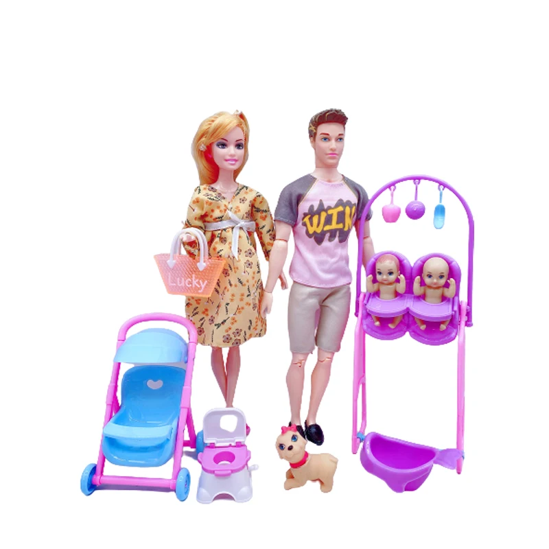 Moda presentes de natal crianças brinquedos boneca grávida mãe/papai/menina/bebê  scooter 6 pessoa família casal combinação para barbie jogo - AliExpress