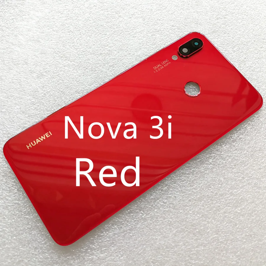 Nova 3i Red Крышка батареи для huawei Nova 3 Задняя стеклянная задняя дверь корпус чехол для huawei Nova 3i крышка батареи с объективом камеры Замена - Color: Nova 3i Red