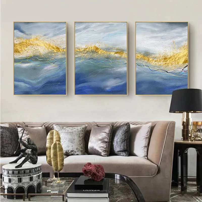 

3 Pieces Abstract Wall Art Golden Canvas Painting Nordic Decoration Print Poster Modern Wall Picture Living Room Home Decor