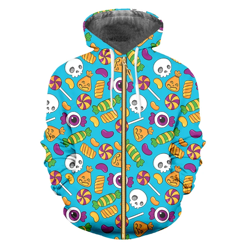 

IFPD EU Size 3D Candy Print Sweatshirt Halloween Zipper Hoodies Horror Nightmare Before Christmas Tracksuits Streetwear Pullover