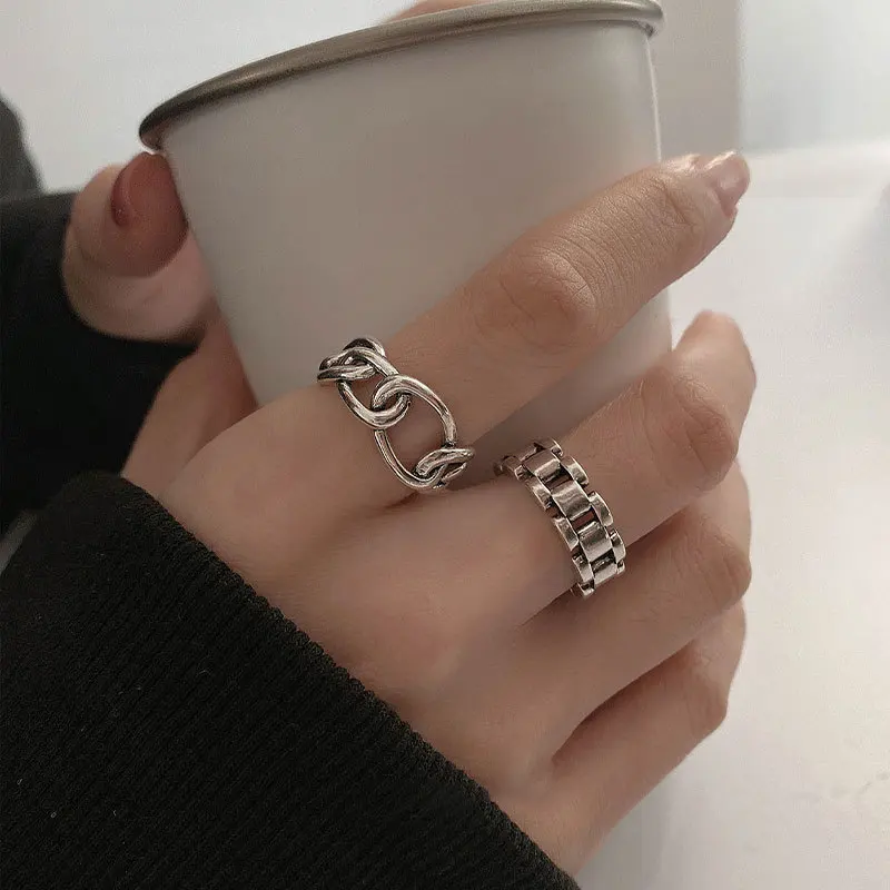 VENTFILLE 925 Sterling Silver Finger Rings Fashion Creative Cross Hollow Chain Geometric Party Jewelry Gifts