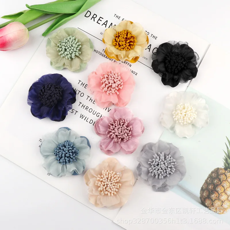 100 шт./лот, 6 см, новинка, сделай сам, искусственный кружевной цветок, ткань, брошь, цветы для девочек, повязка на голову, аксессуары для одежды, плоская упаковка