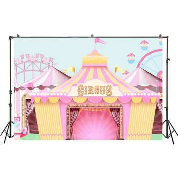 

Pink Circus Birthday Party Backgrounds Circo Baby Shower Backdrops Girl Carnival Poster Pastel Ferris Wheel Photo Booth Banner