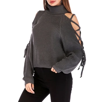 

2020 Autumn and Winter High Collar Women's Sweaters Sexy Strapless Off-the-shoulder Women's Pullovers