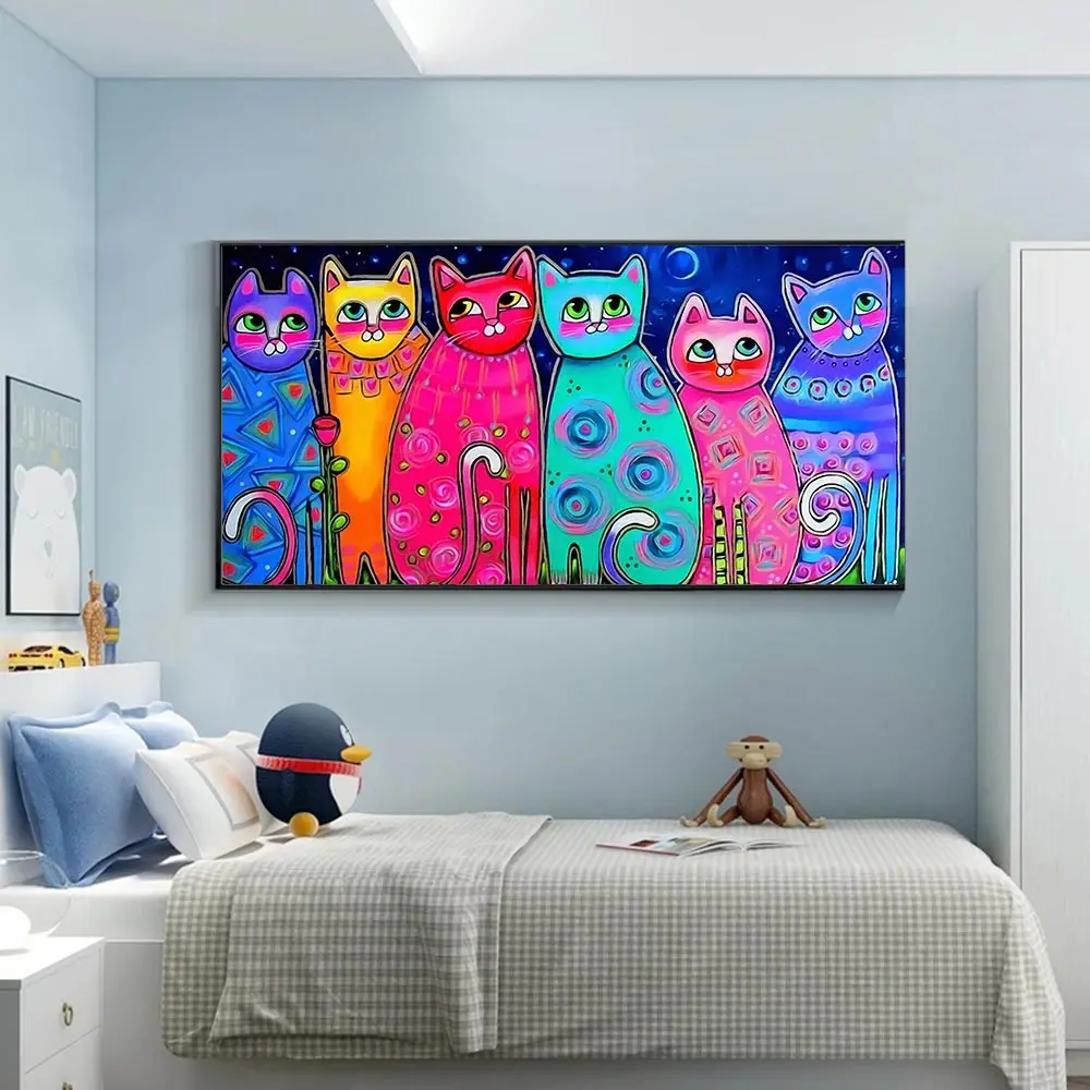 Cartoon Cute Cat Modern Posters And Prints Canvas Painting Wall Picture For Living Room Kid's Bedroom Home Decor Nursery