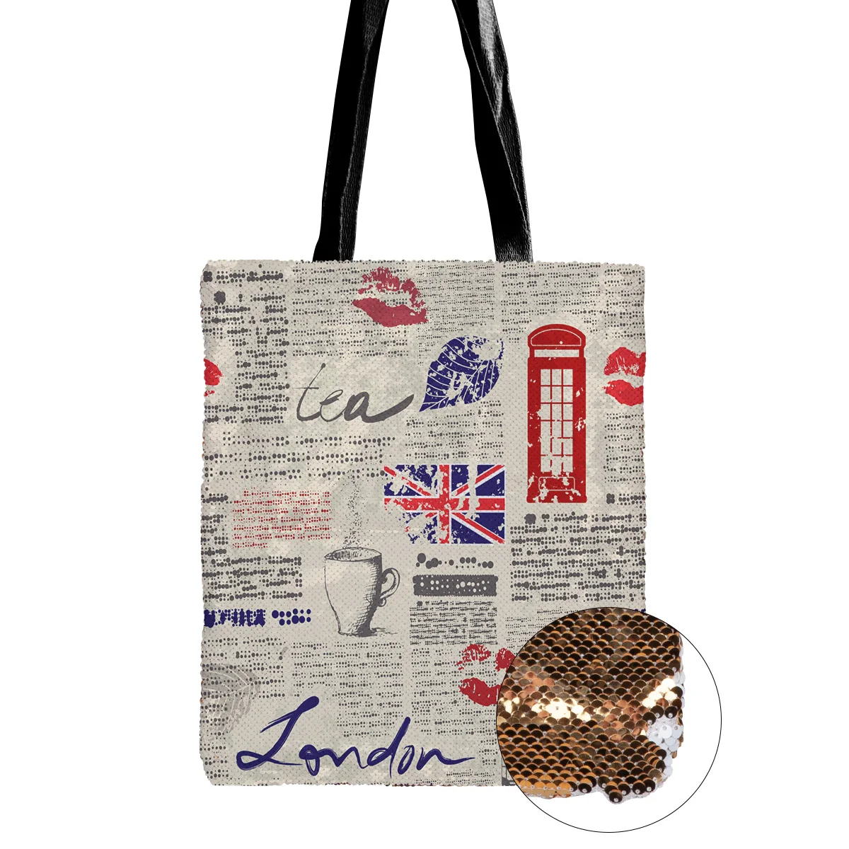 Лондонская газетная сумка на плечо с блестками сумки одно для женщин