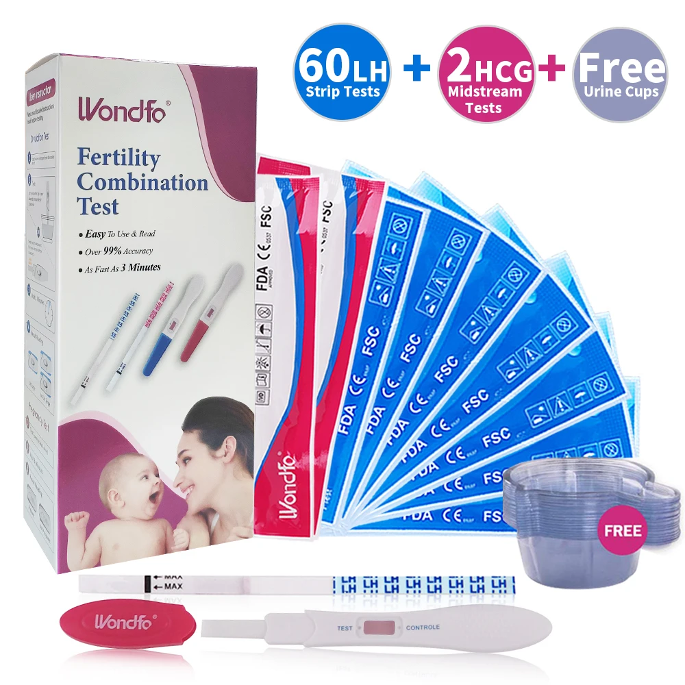 Wondfo 60 шт. тест на овуляцию + 2 беременность мочу средний поток наборы с чашками для
