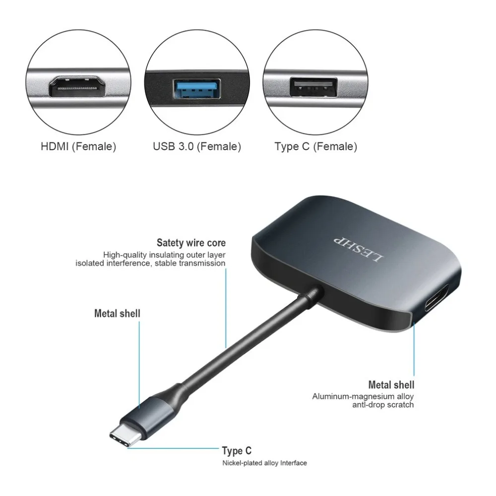 Usb type C к USB 3,0 и USB 2,0 и HDMI конвертер кабель адаптер USB-C HUB HD 4K Горячая вилка для устройств типа C UC27