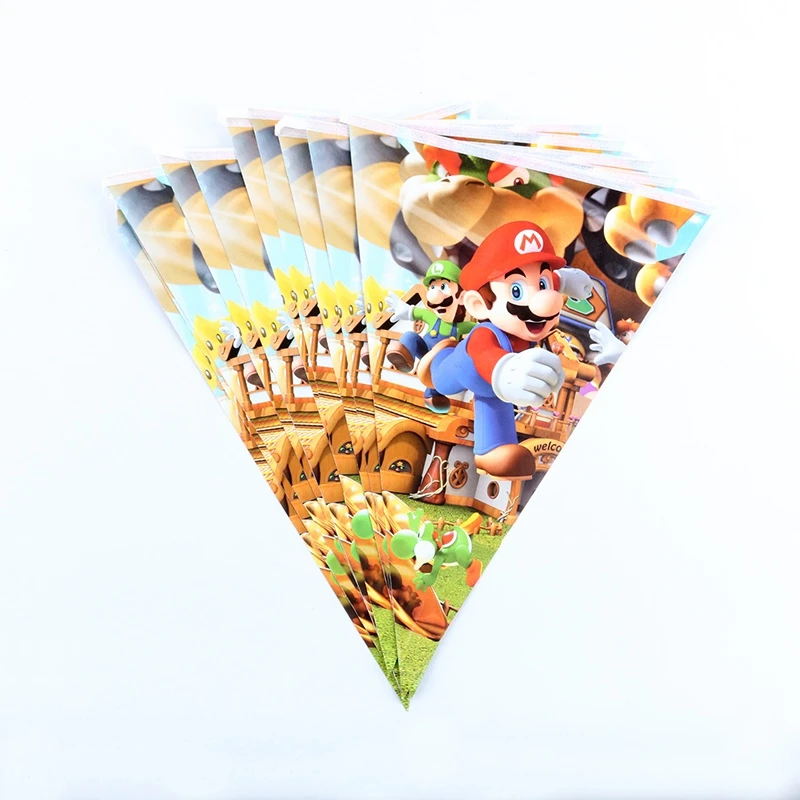 1 Набор, бумажный флаг Super Mario Bros, Вымпел, баннер с днем рождения, украшение для вечеринки, флаги для детей, подарок на вечеринку